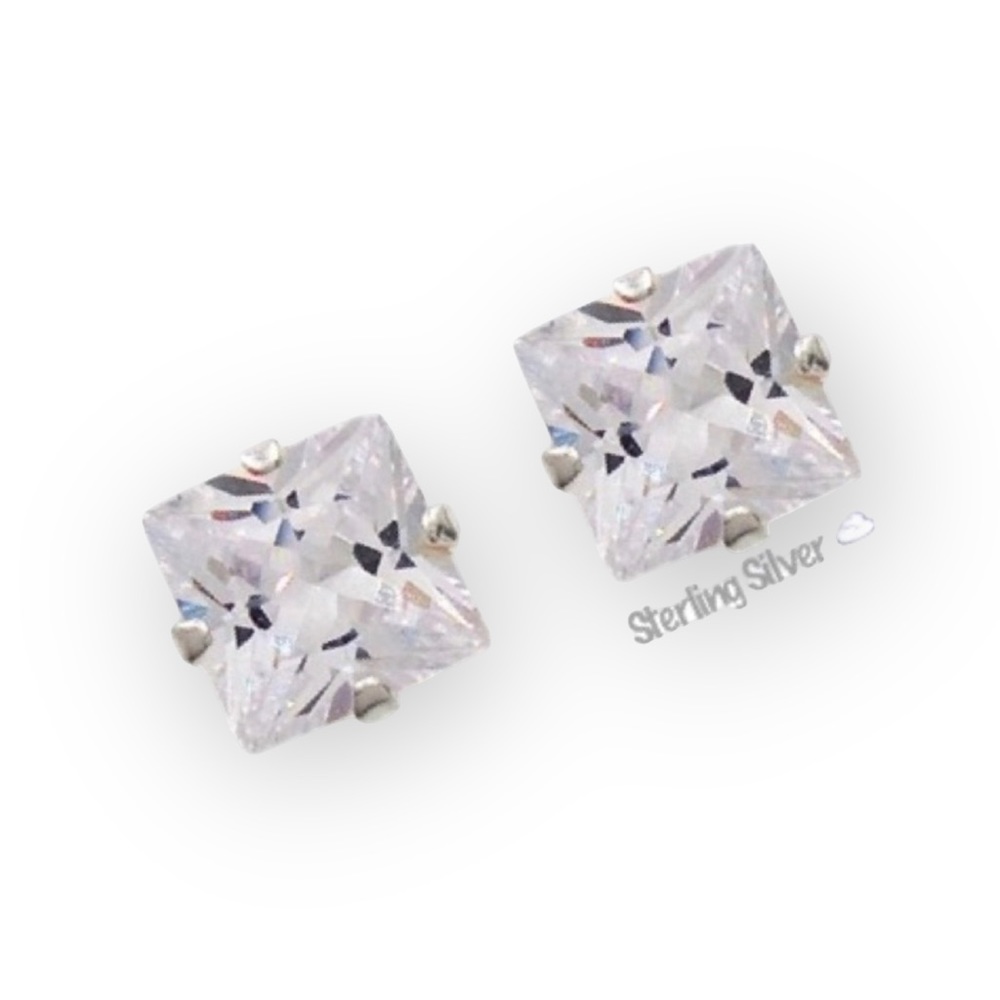 new ✦ White Sapphire Princess Cut Set of 3 Earrings ✦ Rose Gold 925 SS 18K GP ✦ - Picture 4 of 14